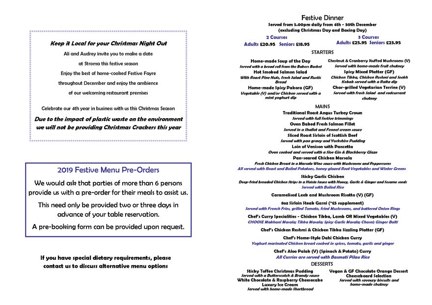 Special Occasions Menus Stroma Bistro