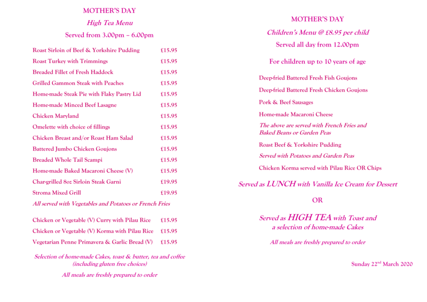 Special Occasions Menus Stroma Bistro